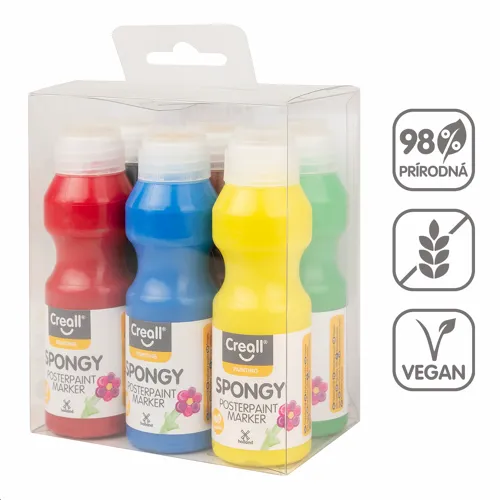 CREALL sada temperových farieb s hubkou Spongy, 6 × 70 ml, mix základných farieb