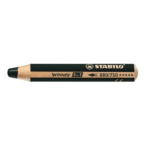 Pastelka STABILO woody 3 v 1 - farbička, vodovka, voskovka - čierna