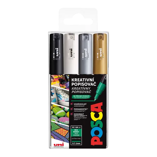 POSCA PC-1M sada akrylových popisovačov, 0,7 - 1 mm, 4ks, mix farieb