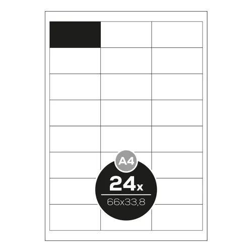 Etikety PRINT A4/100 ks, 66x33,8 - 24 etikiet, biele