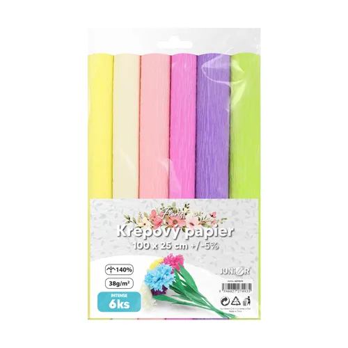 Krepový papier JUNIOR 100x25 cm INTENSE Florist (sada 6 ks)
