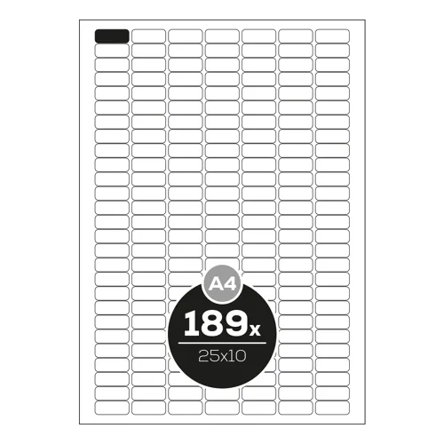 Etikety PRINT A4/100 ks, 25x10 - 189 etikiet, biele