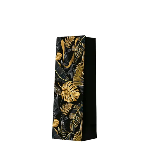 Darčeková taška na fľašu - Premium Gold Leaves