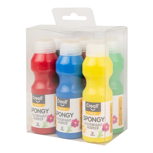 CREALL sada temperových farieb s hubkou Spongy, 6 × 70 ml, mix základných farieb