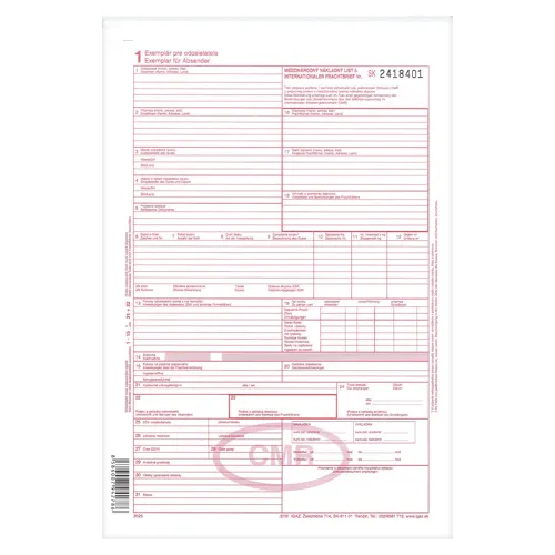CMR Medzinár. nákl. list A4, samoprepis, 5 listov (278)