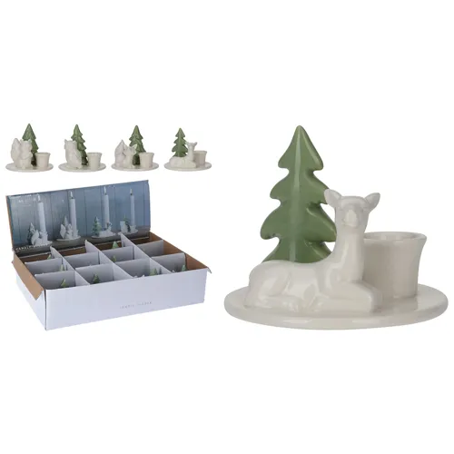 Svietnik porcelánový - stromček s figúrkou zvieratka 8 cm (4 varianty)