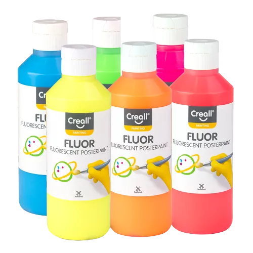 CREALL sada temperových farieb Fluor, 6 × 250 ml, mix mix fluorescenčných farieb