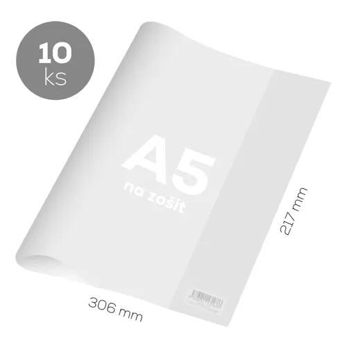 Obal na zošit A5 PVC 306x217 mm, hrubý / transparentný, 10 ks
