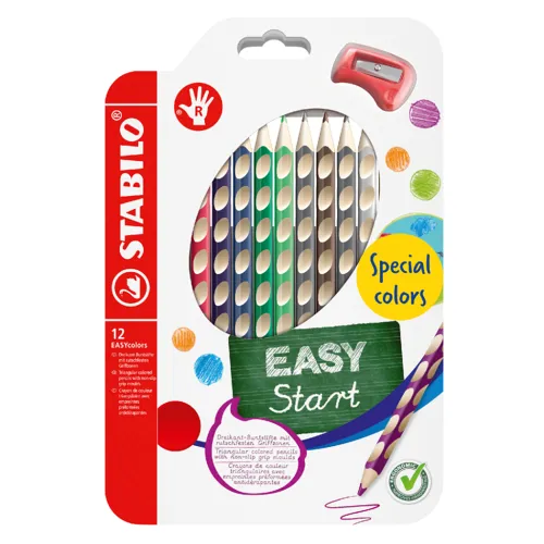 Pastelky STABILO EASYcolors pre pravákov - 12 ks sada so strúhadlom
