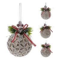 Vianočná guľa 8 cm čipkovaná so stuhou, zlaté trblietky, mix/1ks