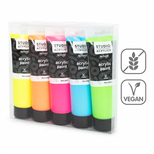 CREALL sada fluorescenčných akrylových farieb Studio acrylics, 5 × 120 ml, mix farieb