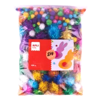 APLI POM – POM guľky s trblietkami – Jumbo pack, 400 ks, mix veľkostí a farieb