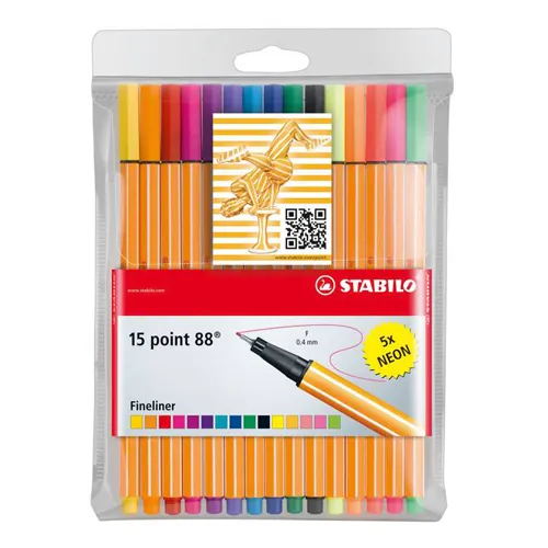 Liner STABILO point 88 sada 10 ks + 5 ks neon