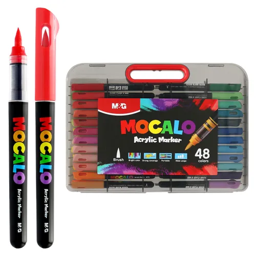 Popisovač M&G MOCALO Acrylic Marker, štetcový hrot - sada 48 farieb