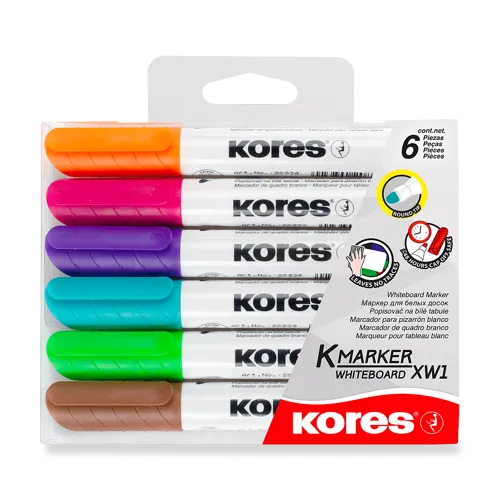 Kores popisovač a biele tabule K-Marker Whiteboard - súprava 6 farieb