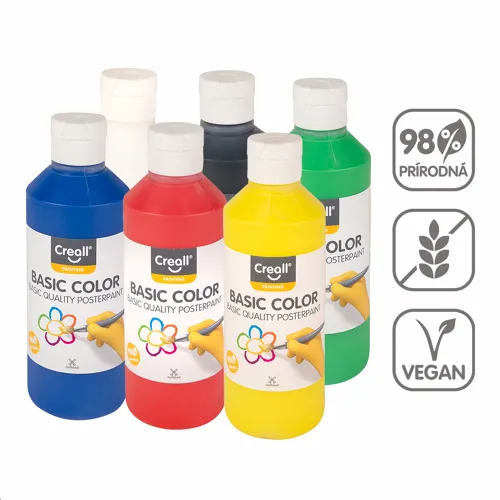 CREALL temperové farby, 6x 250 ml, mix základných farieb