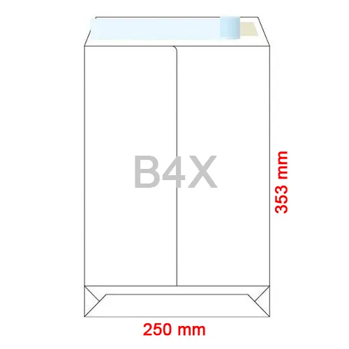 Obálky B4 X  250x353 mm dno tašky biele, samolepiace, krycia páska, 250 ks