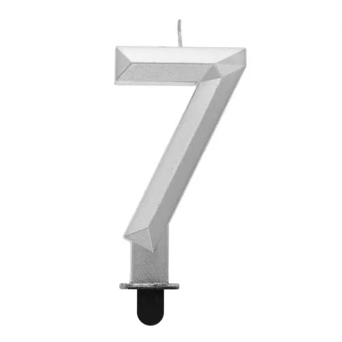 Sviečka tortová - číslica 0 - 9. Diamant 7,6 cm, strieborná metalická