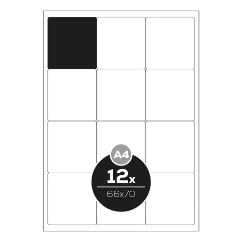 Etikety PRINT A4/100 ks, 66x70 - 12 etikiet, biele