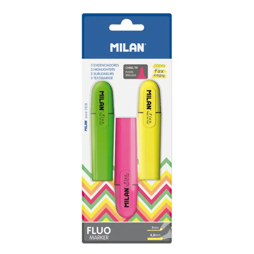 Zvýrazňovač MILAN Fluo Marker - sada 3 ks