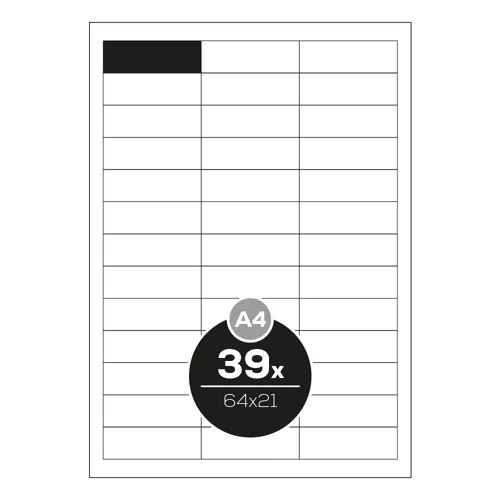 Etikety PRINT A4/100 ks, 64x21 - 39 etikiet, biele