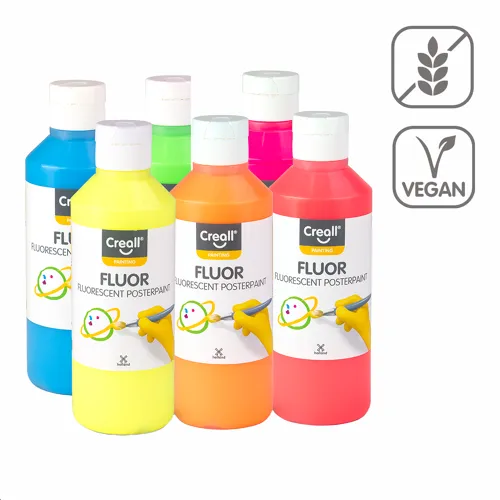 CREALL sada temperových farieb Fluor, 6 × 250 ml, mix mix fluorescenčných farieb
