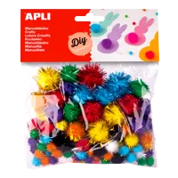 APLI POM – POM guľky s trblietkami, mix veľkostí a farieb