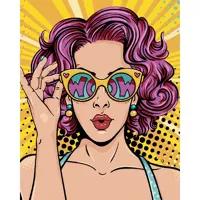 Diamantové maľovanie (bez rámu) - POP-ART žena s ružovými vlasmi