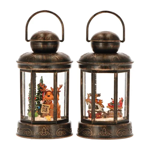 Vianočný lampáš so snehom a LED svetlom (Mikuláš / Sob), 2 varianty