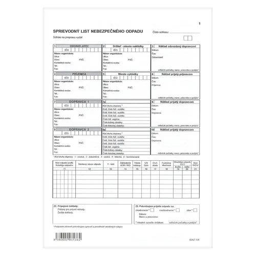 Sprievodný list nebezp.odpadov A4 8-list (136)