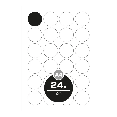 Etikety PRINT A4/100 ks, kruhové 40 - 24 etikiet, biele