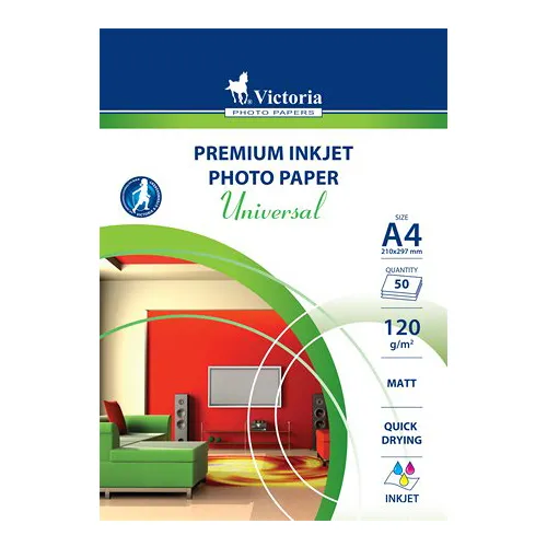 Fotopapier, pre atramentové tlačiarne, A4, 120 g, matný, VICTORIA "Universal"